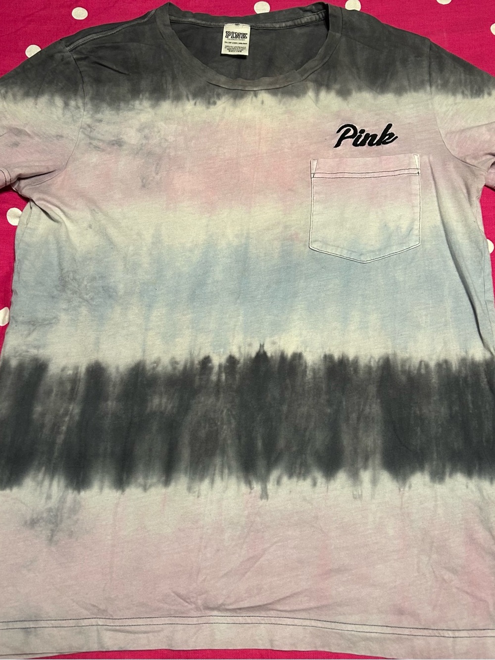 PINK Victoria's Secret Tie-Dye Short Sleeve Tee in Pink, Black, Light Blue XS